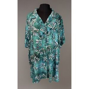 Floral Bamboo Tunic Button Up Blouse by Blue Sky Size 2X Green Sustainable
